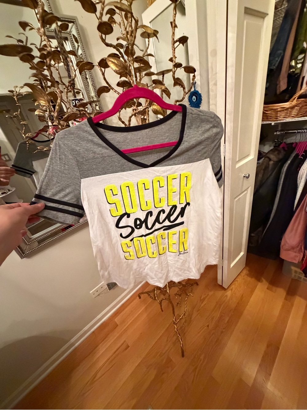 Justice Gray, White & Yellow 'Soccer' Graphic Tee